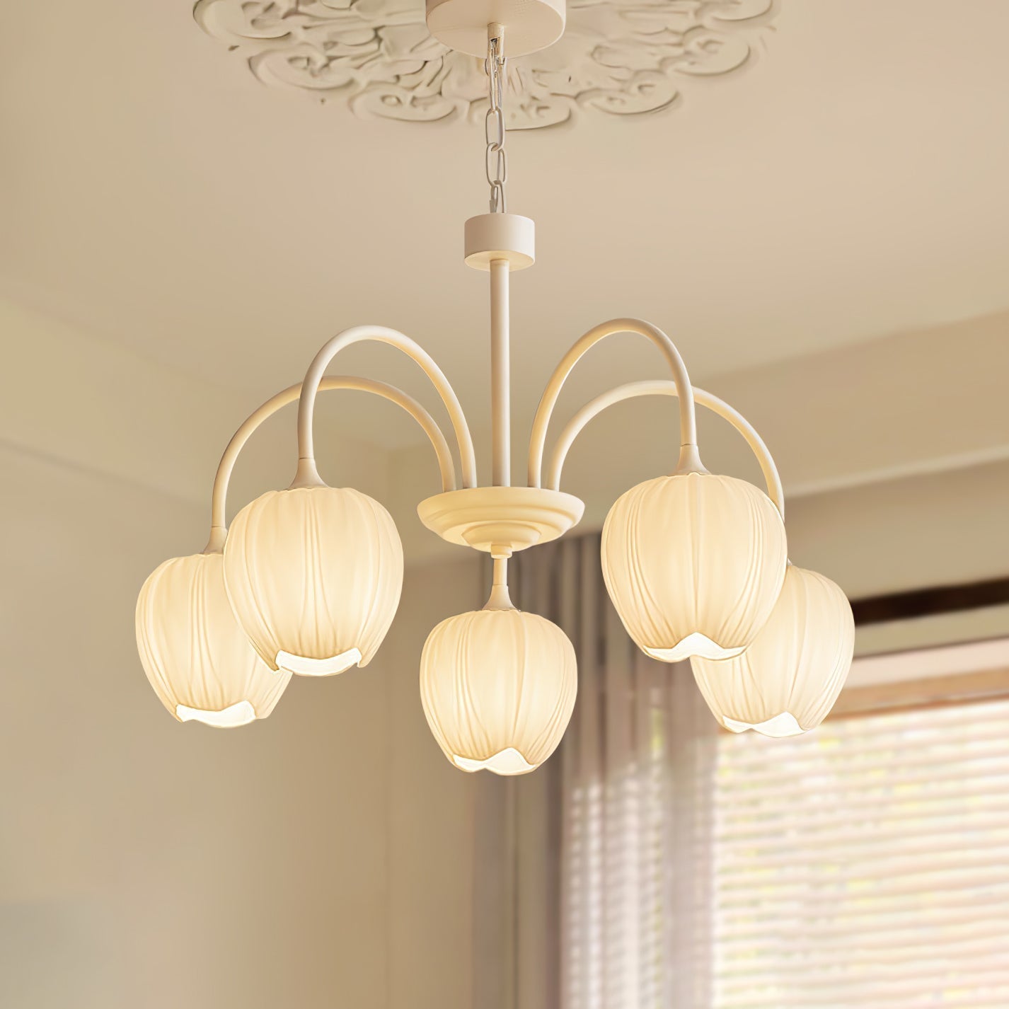 Aurelo Tulip-Inspired Matcha Chandelier In Calm Tones | Snurv