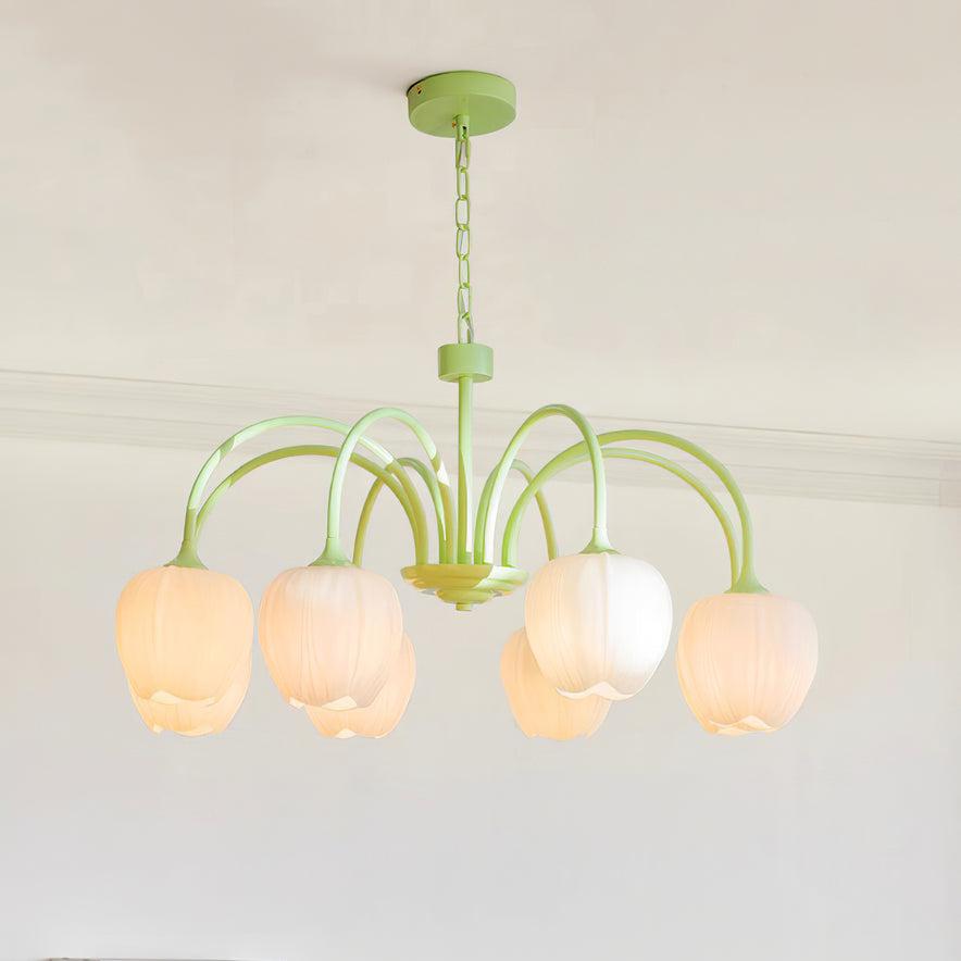 Aurelo Tulip-Inspired Matcha Chandelier In Calm Tones | Snurv