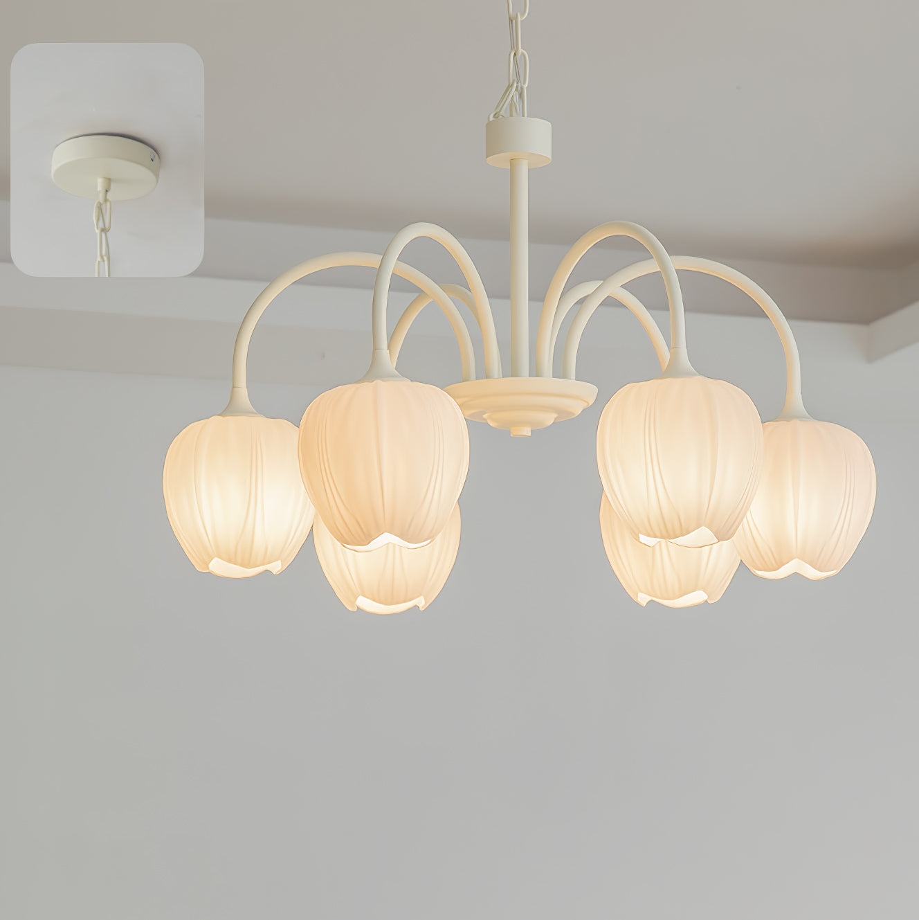 Aurelo Tulip-Inspired Matcha Chandelier In Calm Tones | Snurv