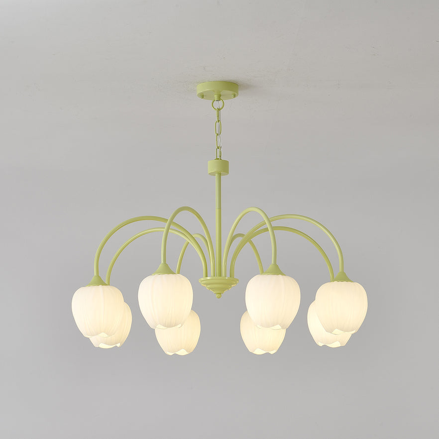 Aurelo Tulip-Inspired Matcha Chandelier In Calm Tones | Snurv