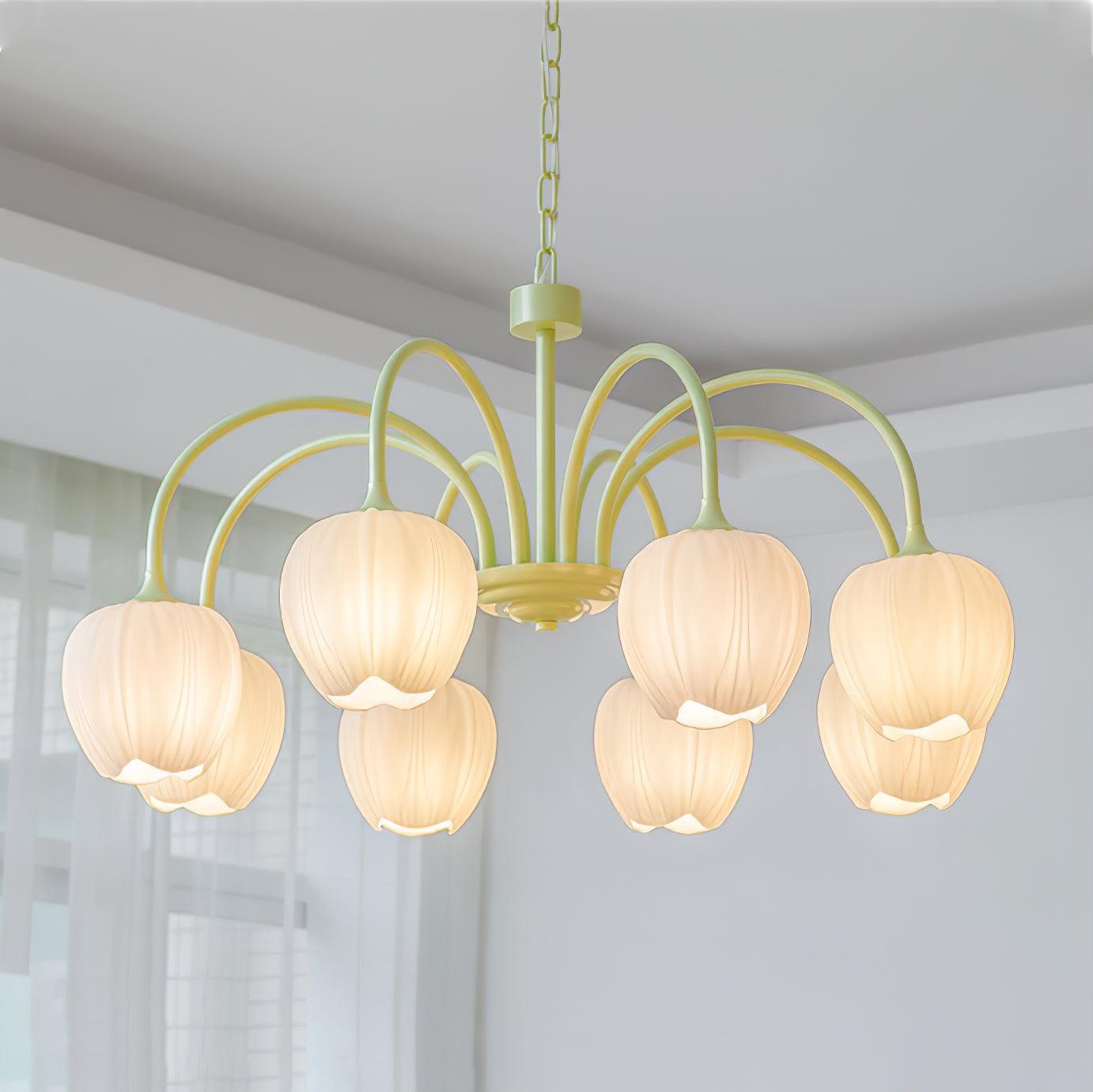 Aurelo Tulip-Inspired Matcha Chandelier In Calm Tones | Snurv