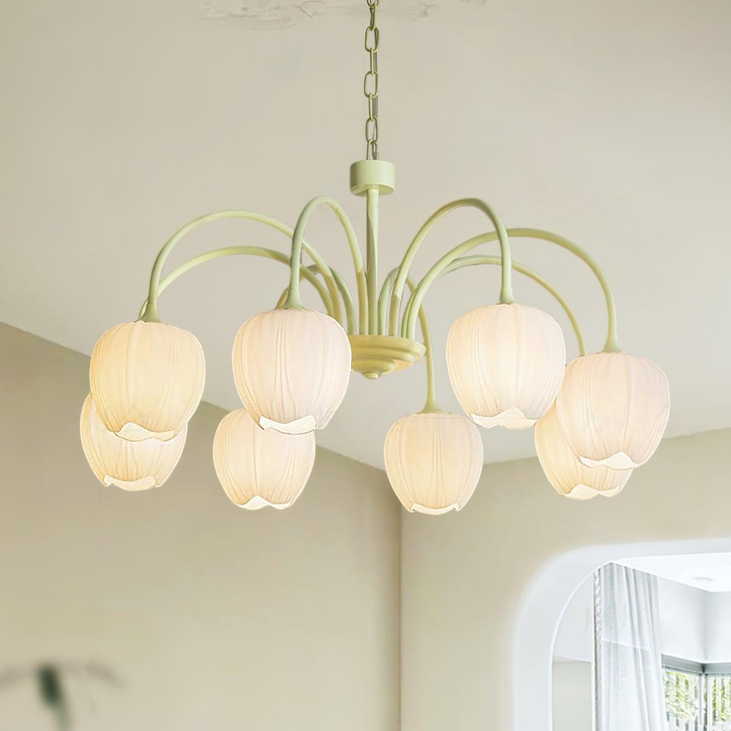Aurelo Tulip-Inspired Matcha Chandelier In Calm Tones | Snurv